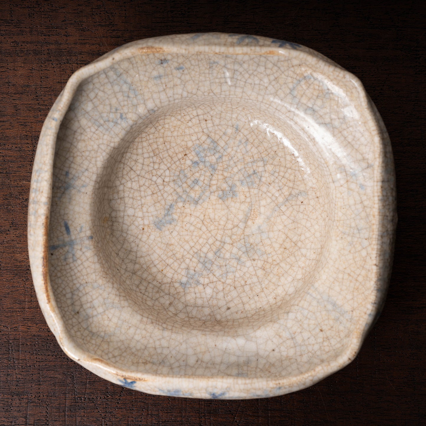 藍織部段付四方鉢