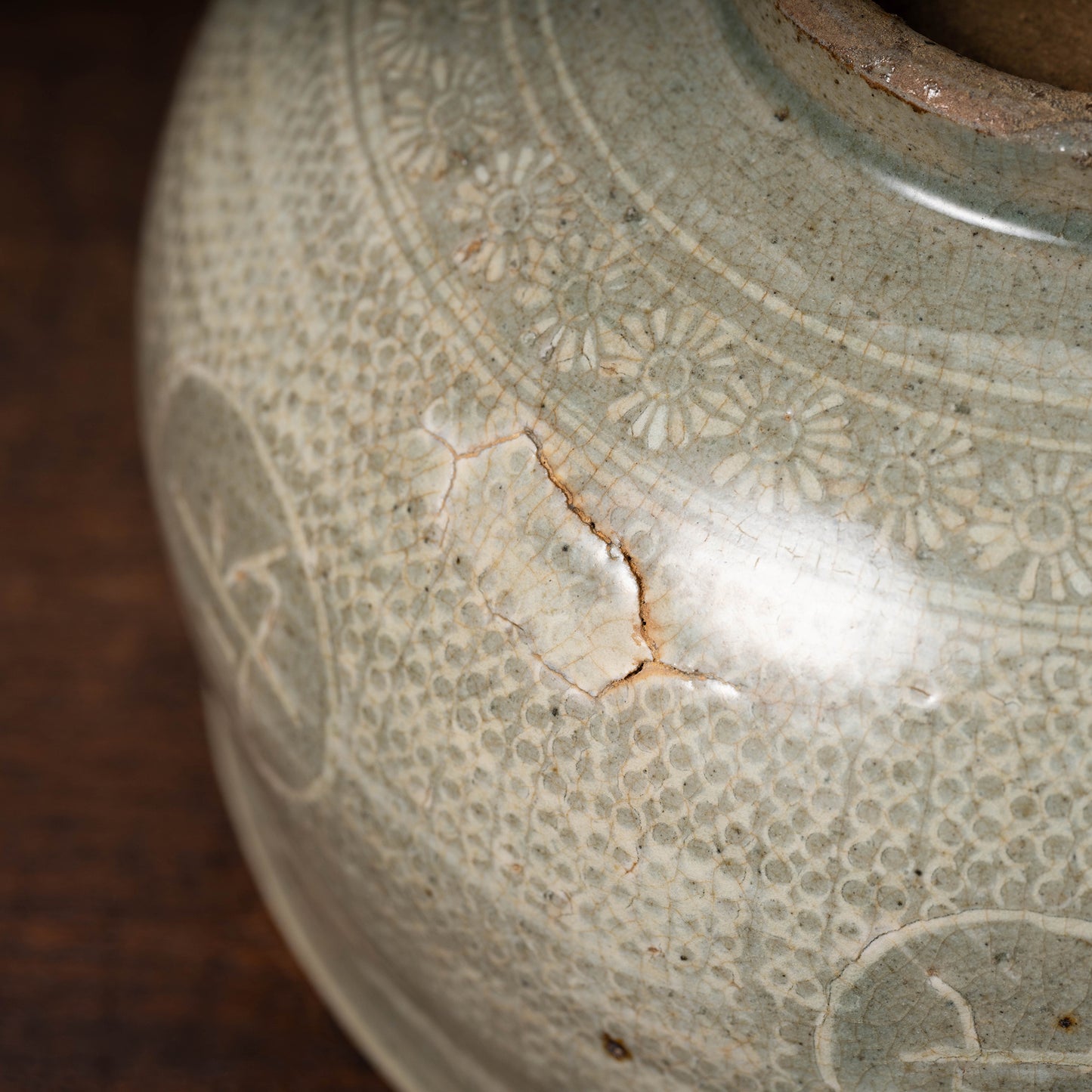 Goryeo Dynasty Celadon Bowl with Inlaid "Jangheung-go" Design
