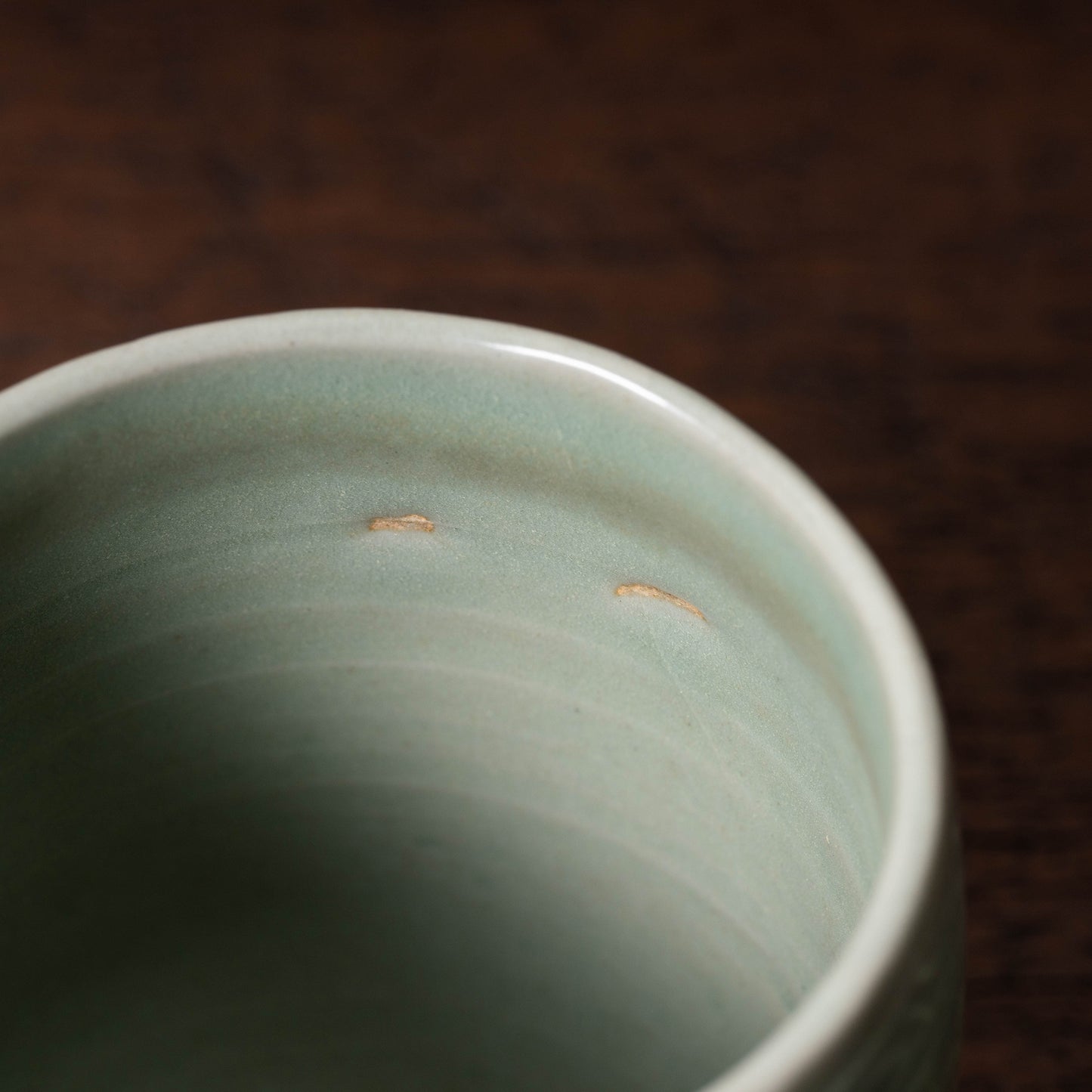 Goryeo Celadon Cylindrical Tea Bowl with Inlaid Chrysanthemum Design