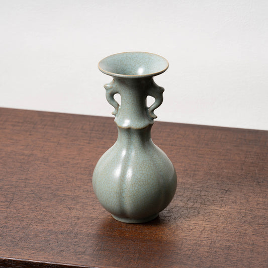 Ming Dynasty Ru-ware-like Celadon Gourd Design Bottele with Fish Handles