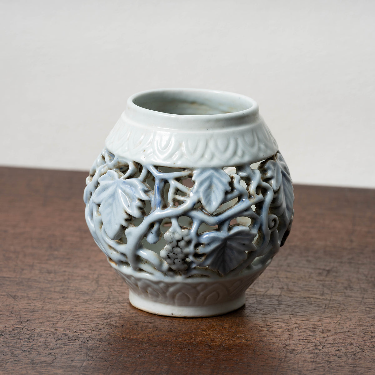 Joseon Blue-and-White Porcelain Brush Stand with Grapevine Design in Openwork