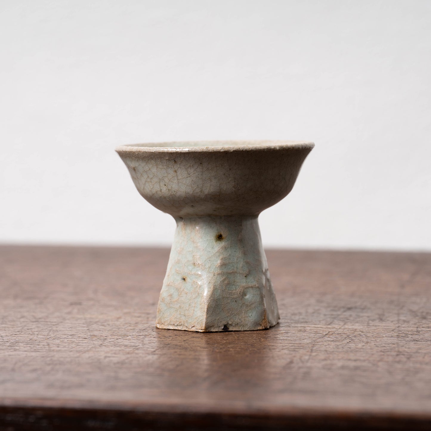 Joseon Dynasty White Porcelain Stem Cup with Hexagonal Bottom