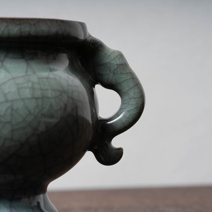 Ming Dynasty Ge ware Celadon Censer with Dragon Handles