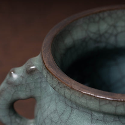 Ming Dynasty Ge ware Celadon Censer with Dragon Handles