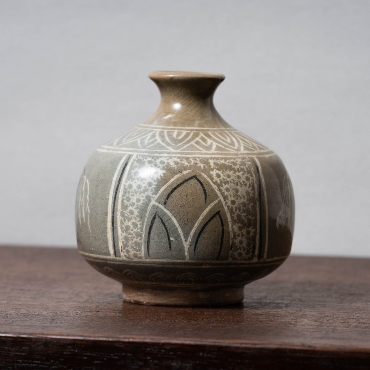 Joseon Dynasty Celadon Bottle with Inlaid Willow and Flower Design