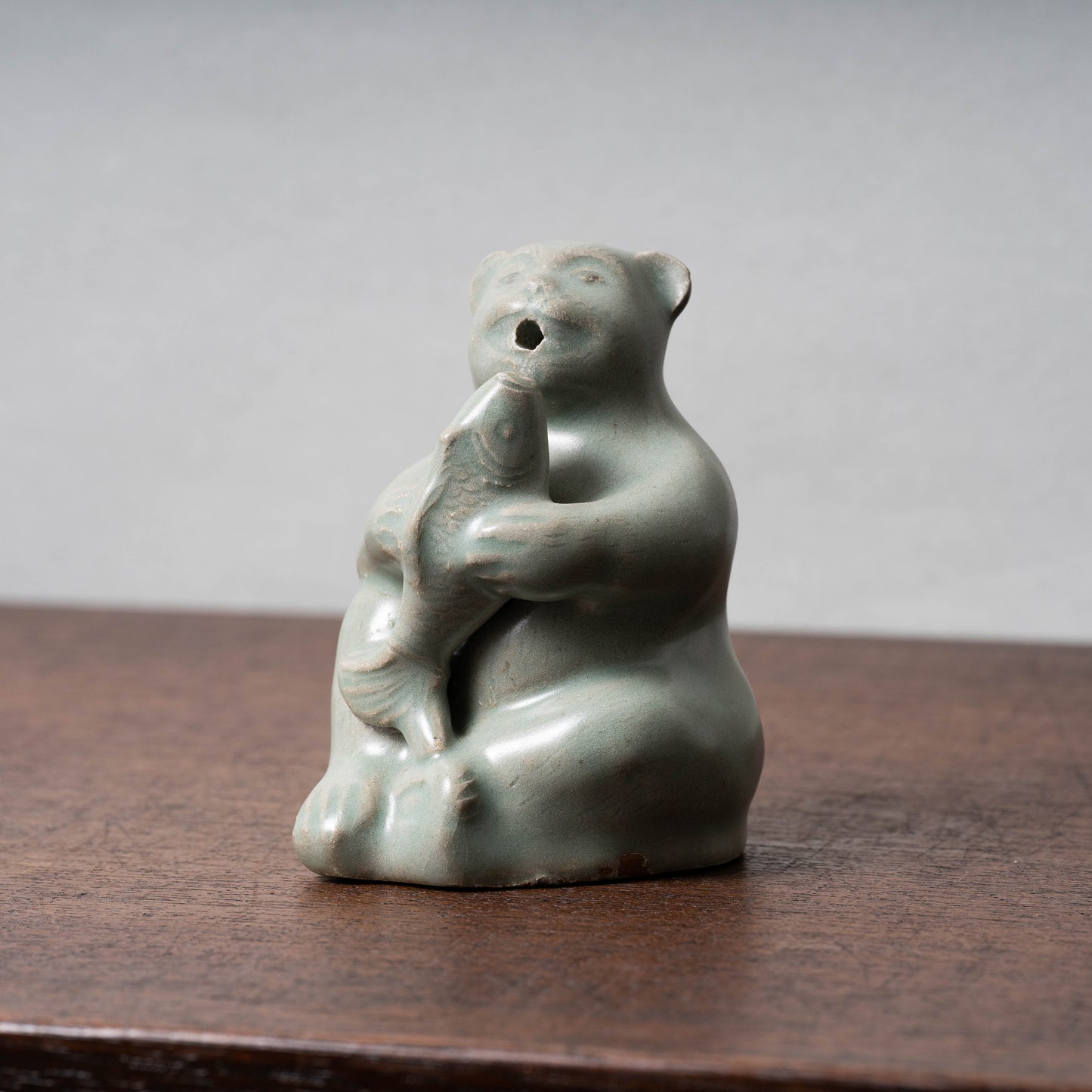 Goryeo Celadon Bear-Shaped Water Dropper with Incised