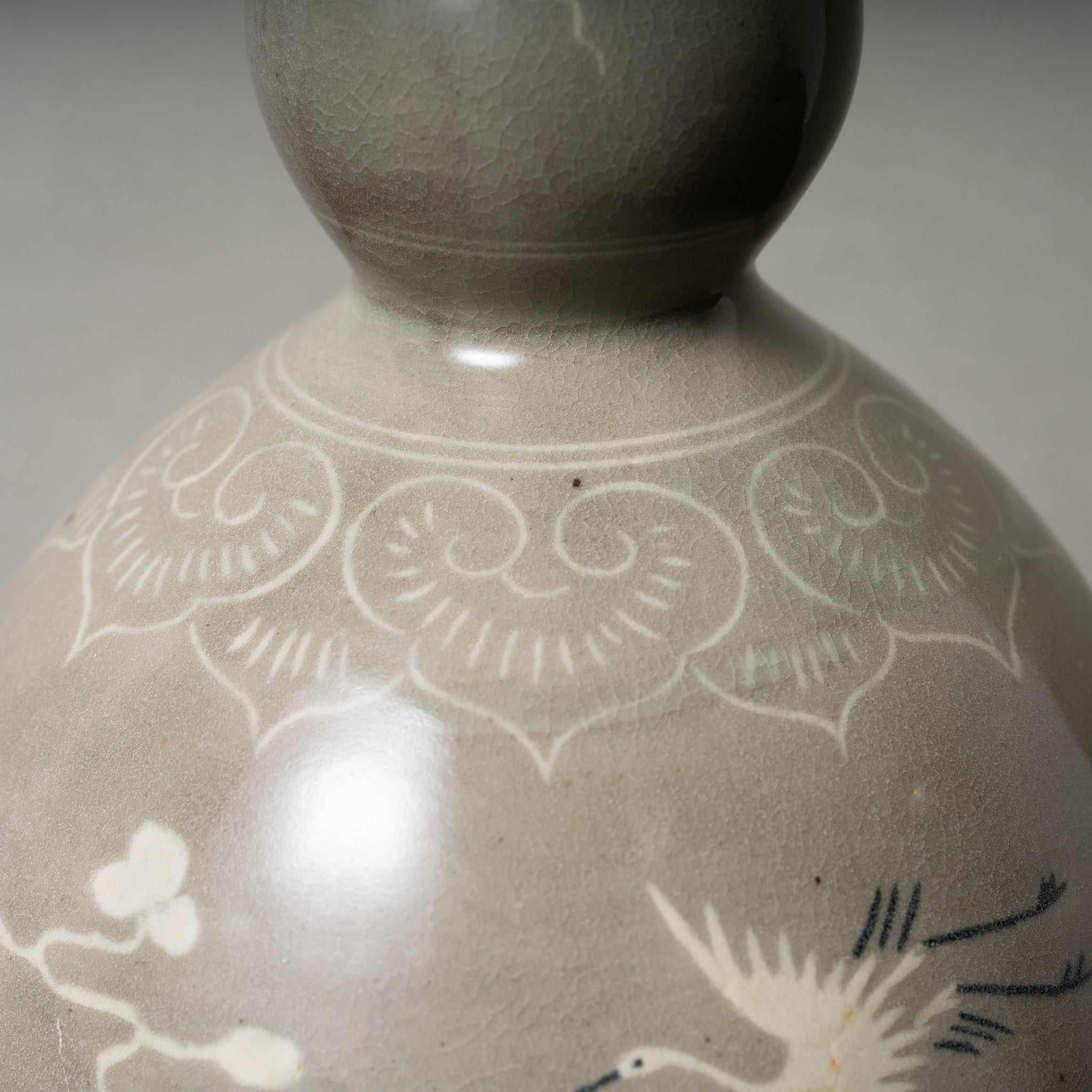美術品古美術 李朝 高麗青磁象嵌雲鶴文花瓶 高さ約21cm - 陶芸