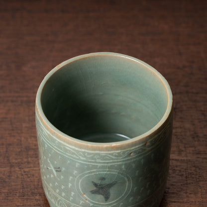 高麗 青磁象嵌梵字文有蓋壺