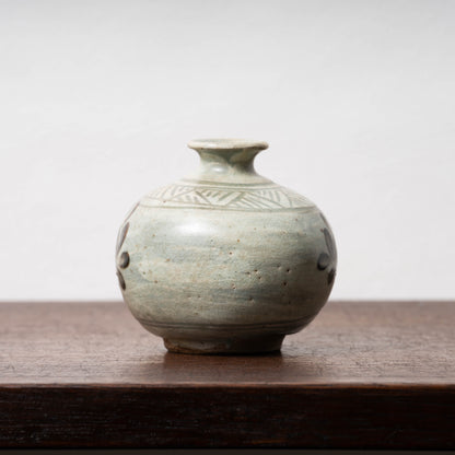 Joseon Dynasty Buncheong Ware Scraping Vases with iron-glaze Flower Design
