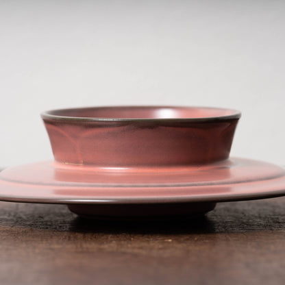 Qing Dynasty Ru-ware-like Red Glaze Tea Bowl and Stand with Chrysanthemum Design