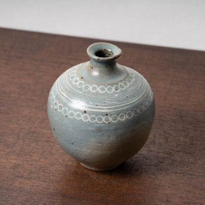 Joseon Dynasty Celadon Mishima Bottle with Inlaid Beads Design