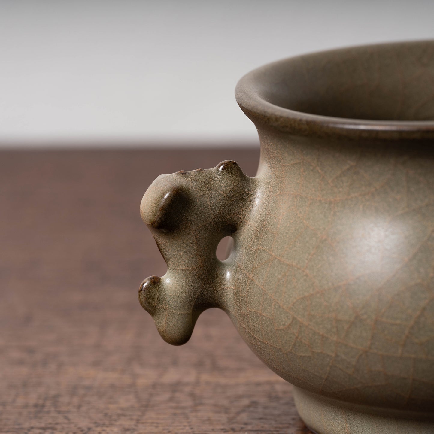 Southern Song Dynasty Guan ware Yellow-colored Celadon Censer with Fish Handle