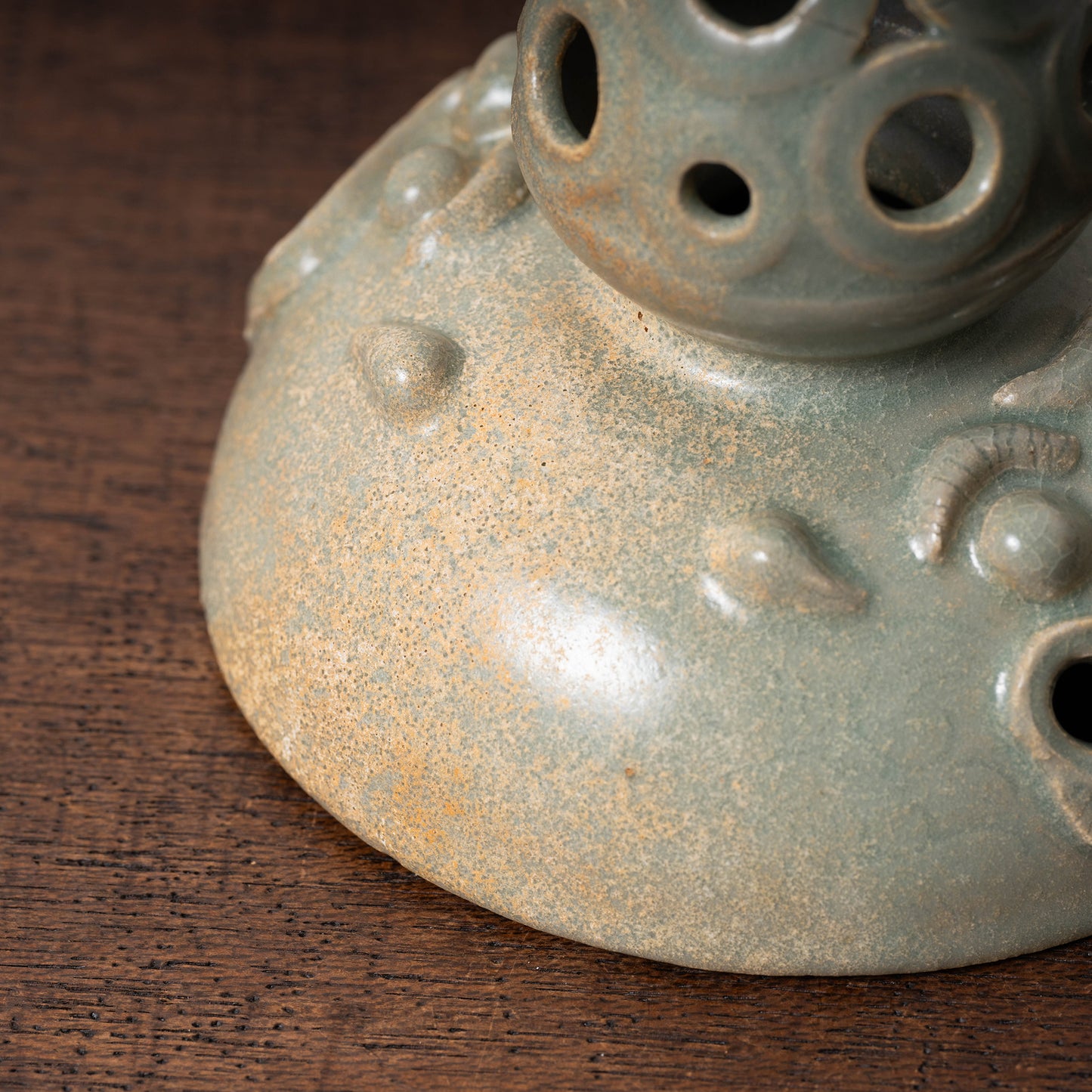 Goryeo Celadon Censer with Animal Face Lid and Openworked Dragon Design