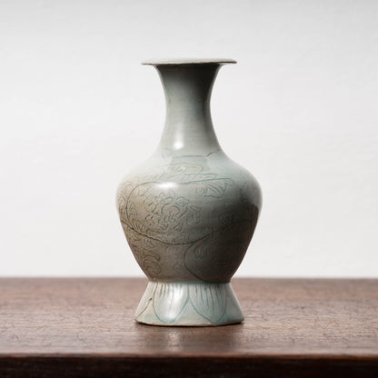 Goryeo Celadon Bottle with Incised Flower Design