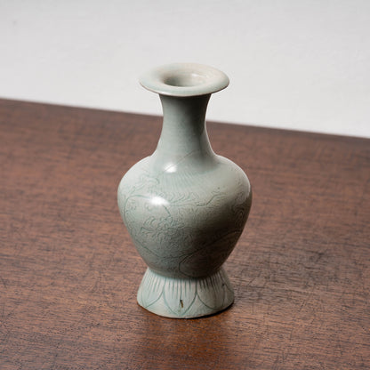 Goryeo Celadon Bottle with Incised Flower Design