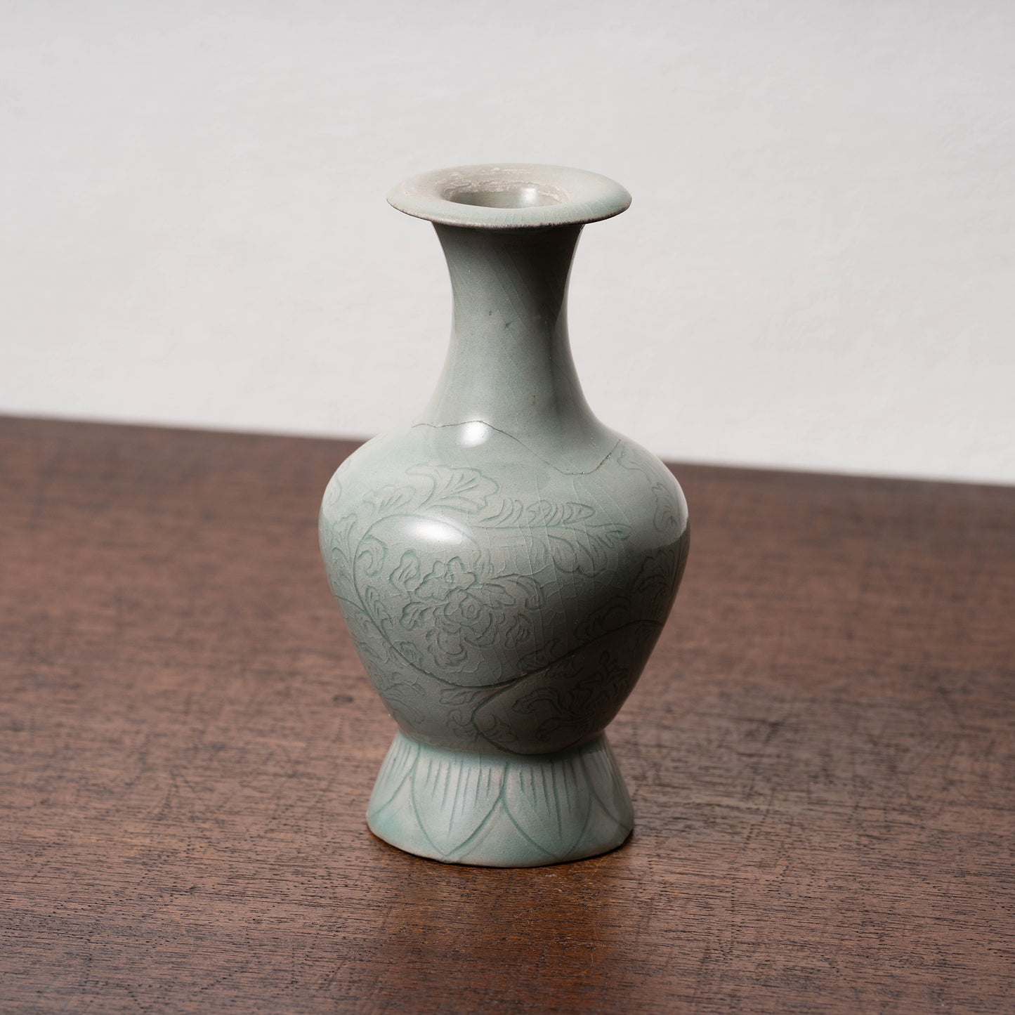 Goryeo Celadon Bottle with Incised Flower Design