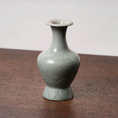 Goryeo Celadon Bottle with Incised Flower Design