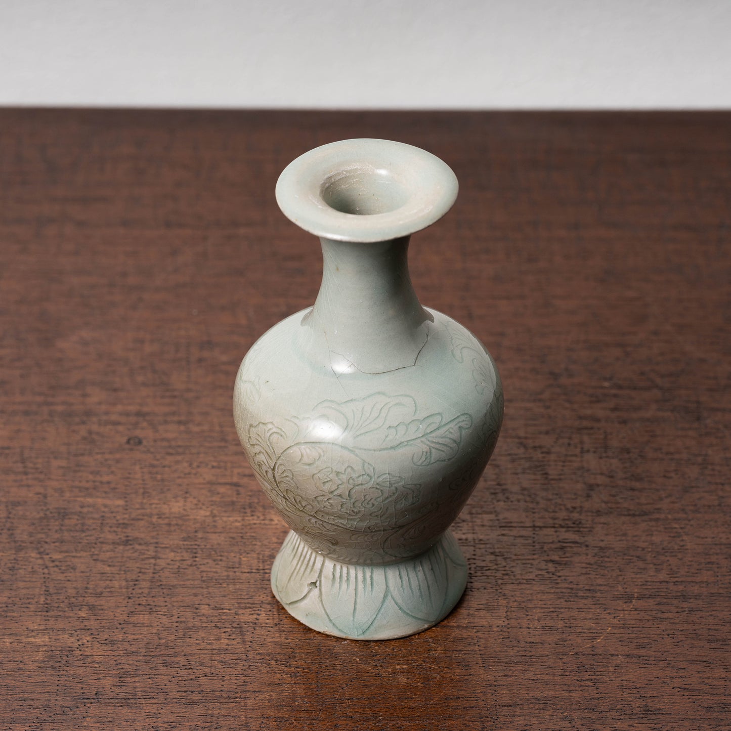 Goryeo Celadon Bottle with Incised Flower Design