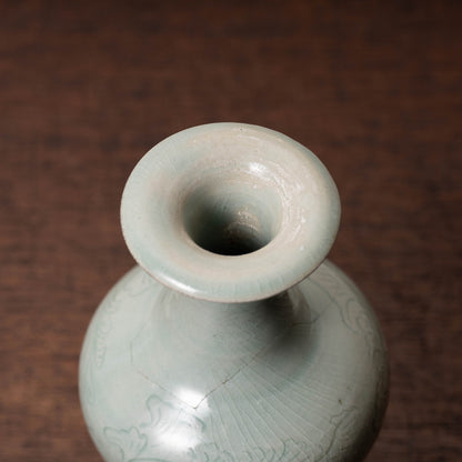 Goryeo Celadon Bottle with Incised Flower Design