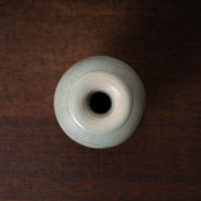 Goryeo Celadon Bottle with Incised Flower Design