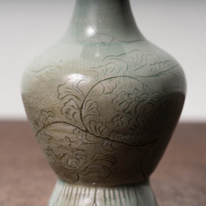 Goryeo Celadon Bottle with Incised Flower Design