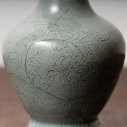 Goryeo Celadon Bottle with Incised Flower Design