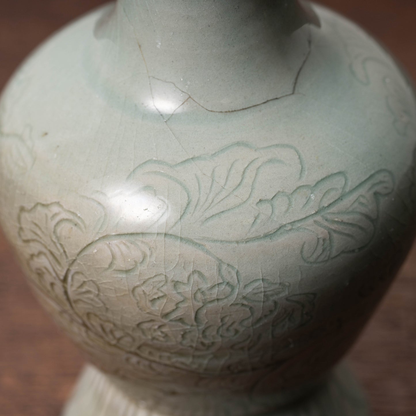 Goryeo Celadon Bottle with Incised Flower Design