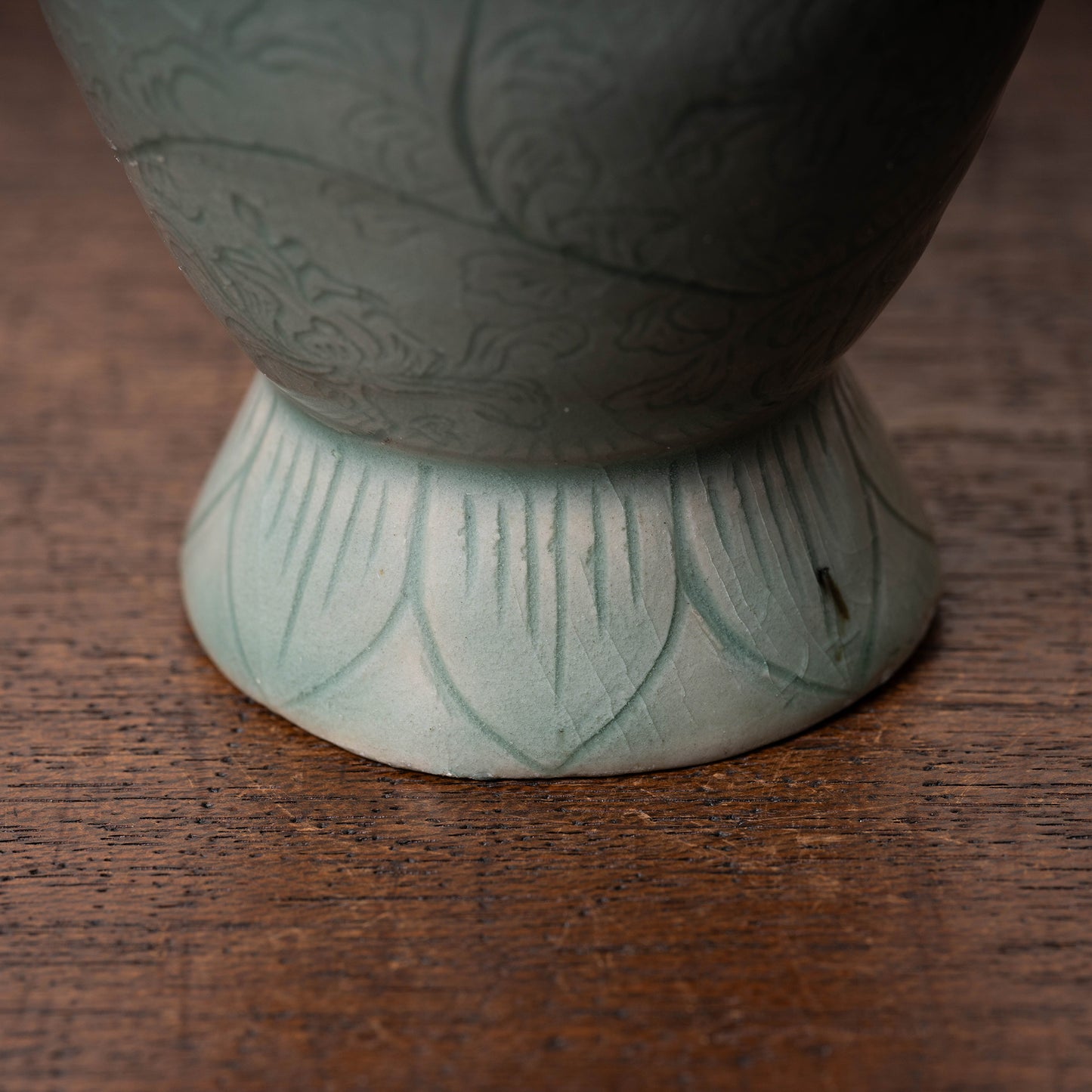 Goryeo Celadon Bottle with Incised Flower Design