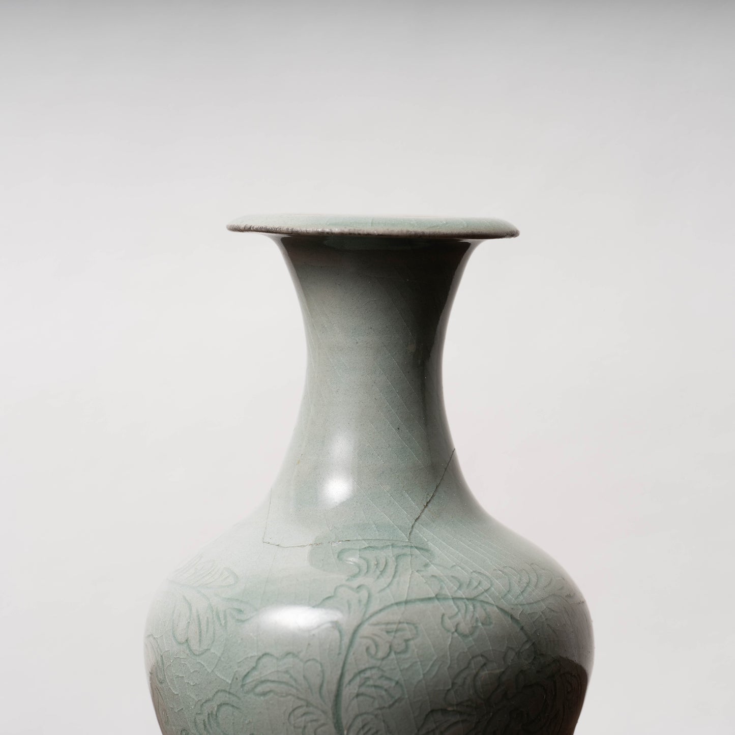 Goryeo Celadon Bottle with Incised Flower Design