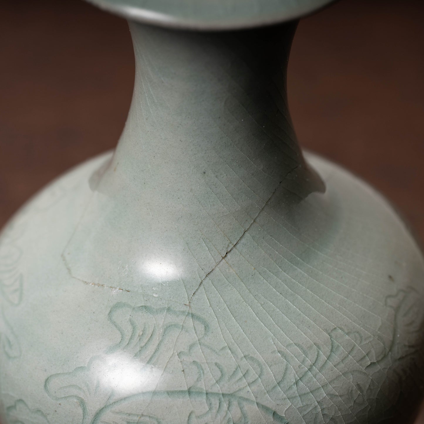 Goryeo Celadon Bottle with Incised Flower Design