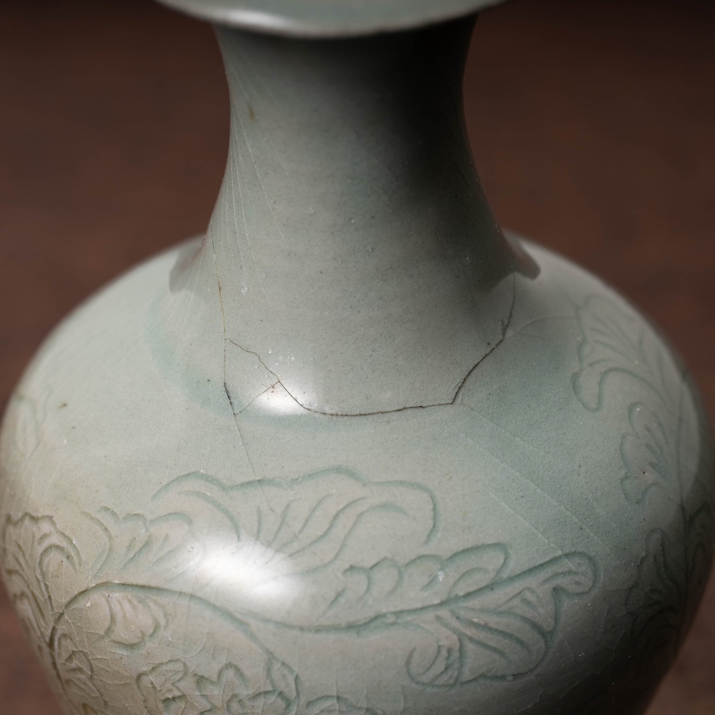 Goryeo Celadon Bottle with Incised Flower Design