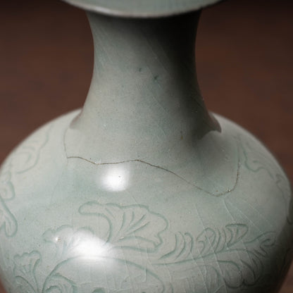 Goryeo Celadon Bottle with Incised Flower Design