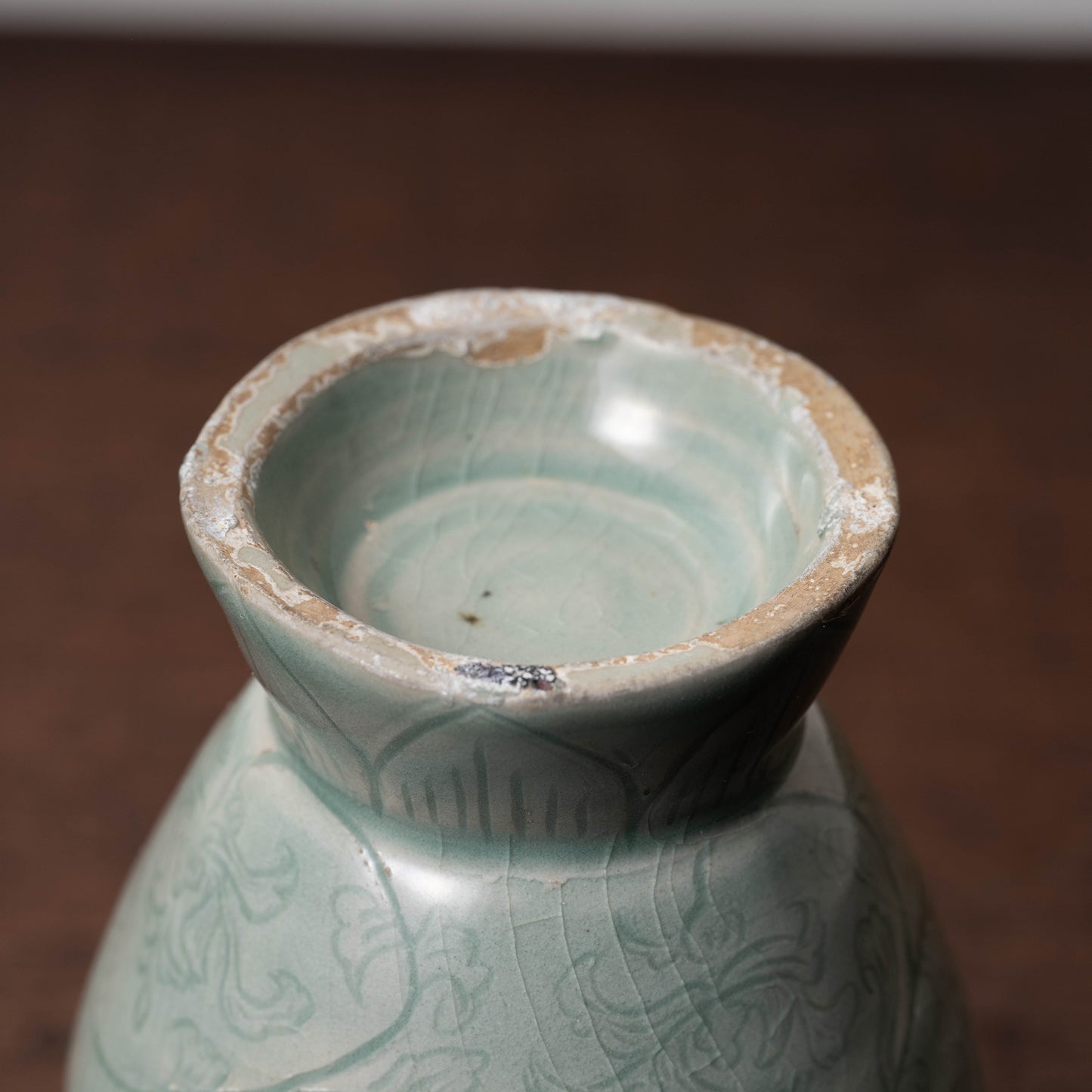 Goryeo Celadon Bottle with Incised Flower Design