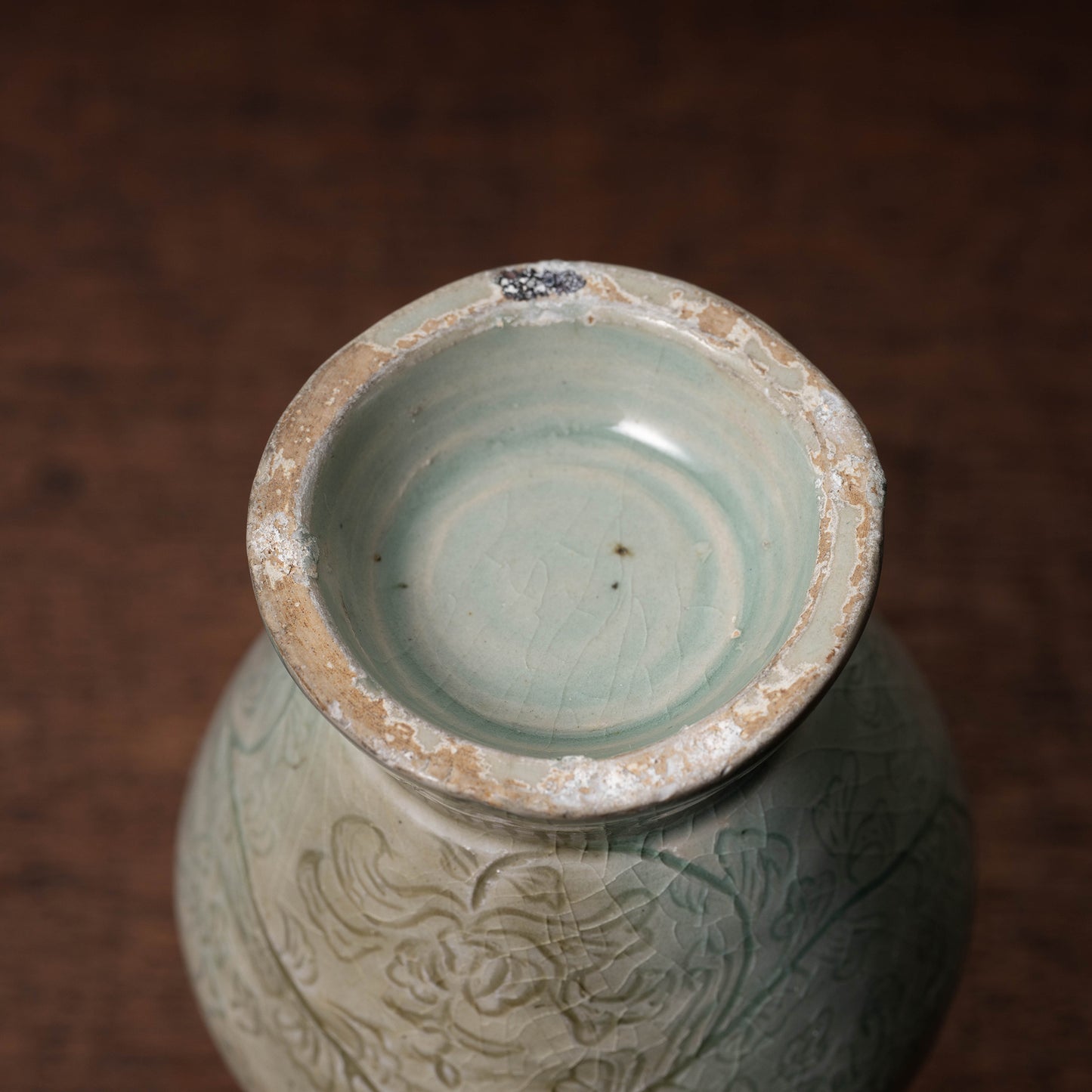 Goryeo Celadon Bottle with Incised Flower Design