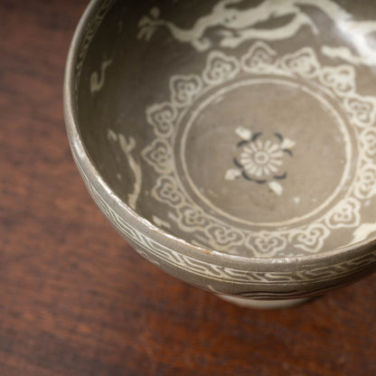 Goryeo Celadon Stem Cup with Inlaid Cloud Dragon Phoenix Design