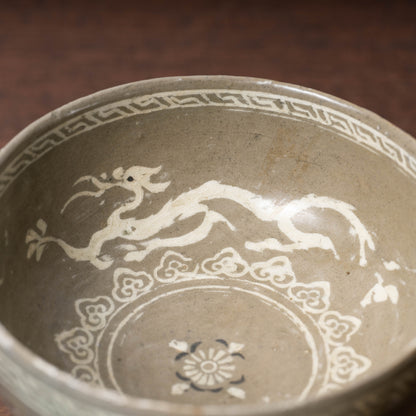 Goryeo Celadon Stem Cup with Inlaid Cloud Dragon Phoenix Design