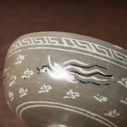 Goryeo Celadon Stem Cup with Inlaid Cloud Dragon Phoenix Design