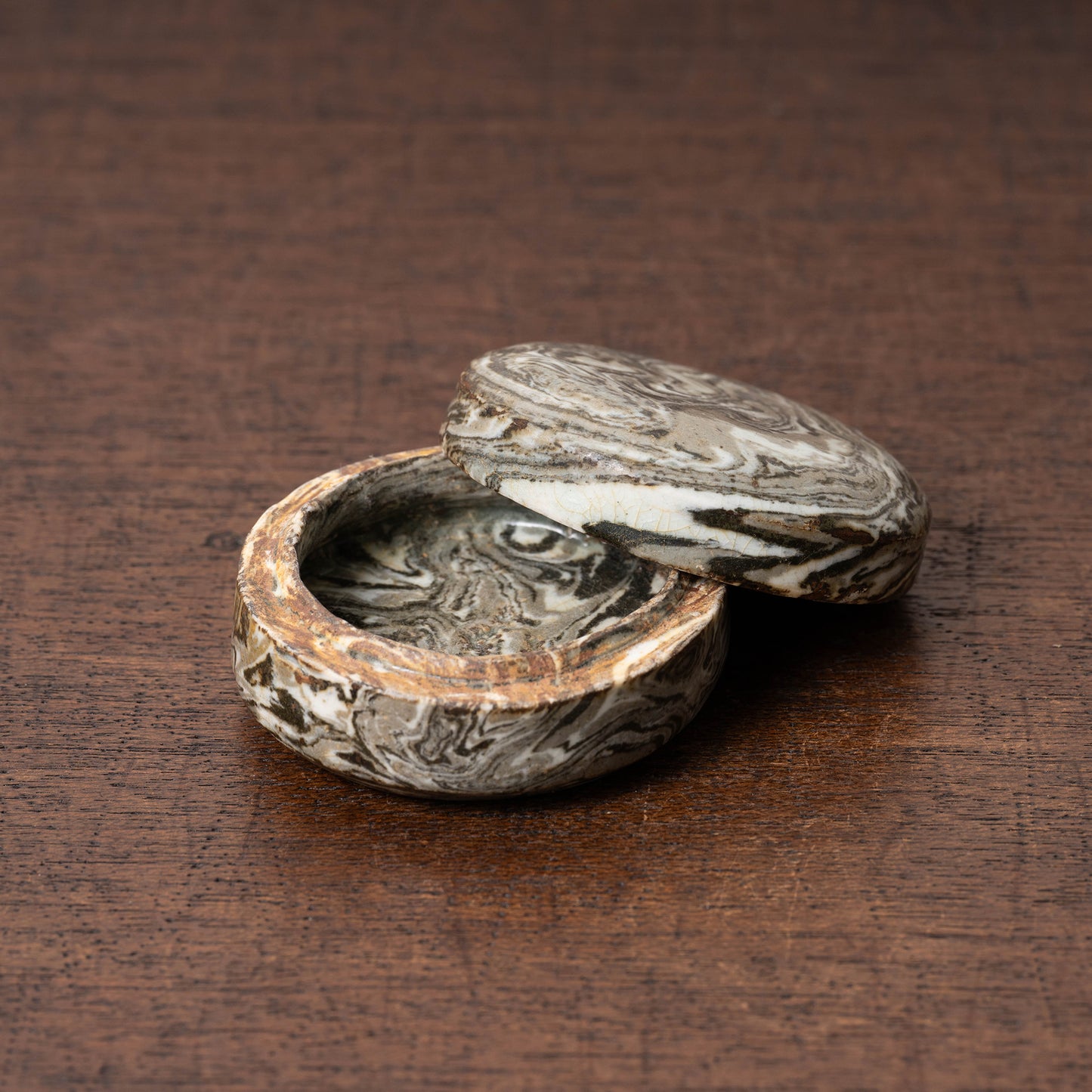 Goryeo Celadon Covered Box with Marble Knead Design