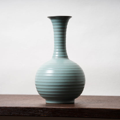 Northern Song Dynasty Ru ware Celadon Sphere-shaped Bottle with Stripe Relief Design