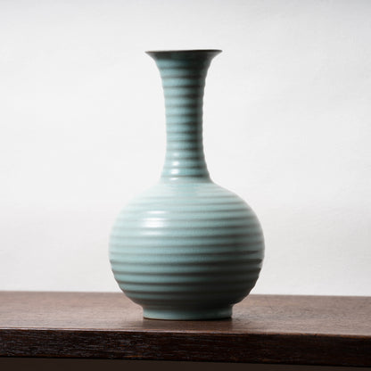 Northern Song Dynasty Ru ware Celadon Sphere-shaped Bottle with Stripe Relief Design