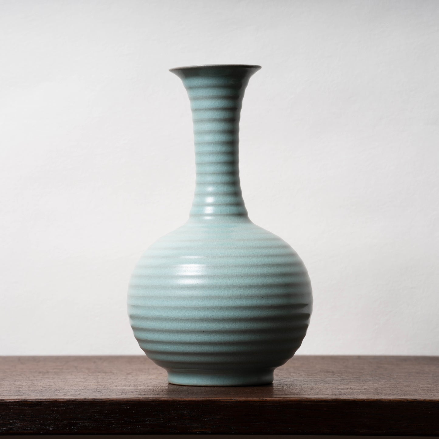 Northern Song Dynasty Ru ware Celadon Sphere-shaped Bottle with Stripe Relief Design