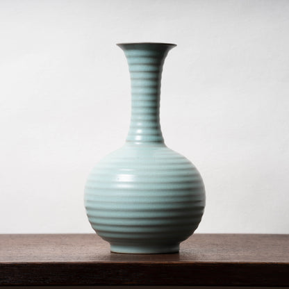 Northern Song Dynasty Ru ware Celadon Sphere-shaped Bottle with Stripe Relief Design