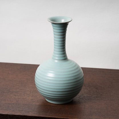 Northern Song Dynasty Ru ware Celadon Sphere-shaped Bottle with Stripe Relief Design