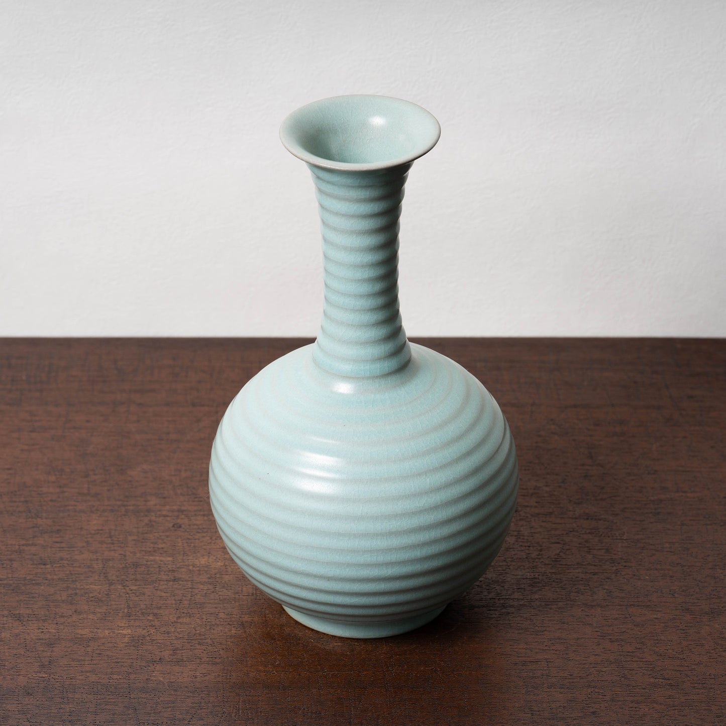 Northern Song Dynasty Ru ware Celadon Sphere-shaped Bottle with Stripe Relief Design