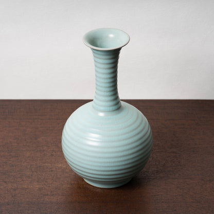 Northern Song Dynasty Ru ware Celadon Sphere-shaped Bottle with Stripe Relief Design