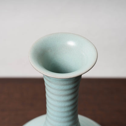 Northern Song Dynasty Ru ware Celadon Sphere-shaped Bottle with Stripe Relief Design