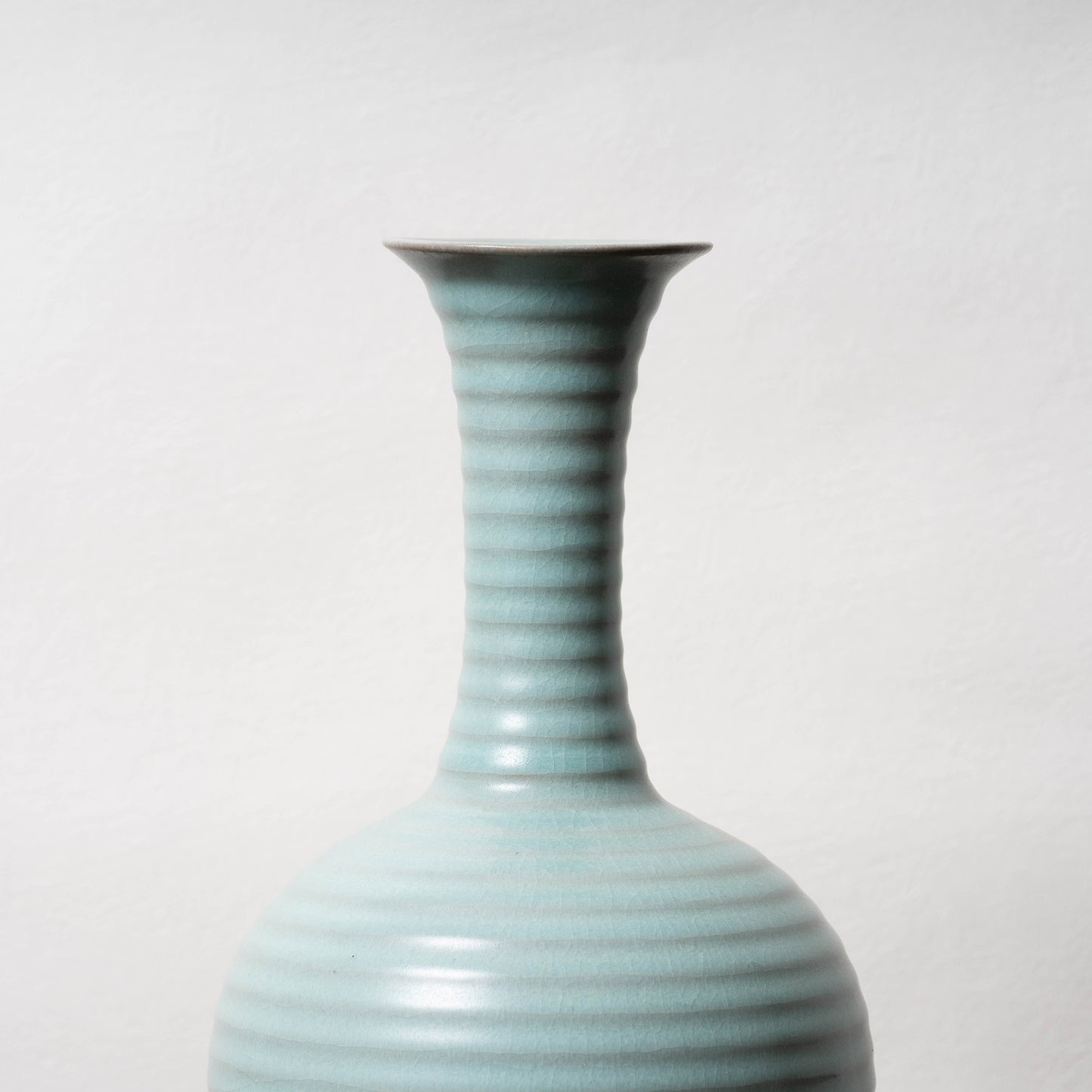 Northern Song Dynasty Ru ware Celadon Sphere-shaped Bottle with Stripe Relief Design