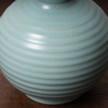 Northern Song Dynasty Ru ware Celadon Sphere-shaped Bottle with Stripe Relief Design