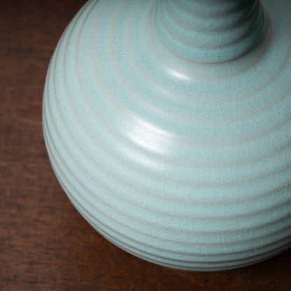 Northern Song Dynasty Ru ware Celadon Sphere-shaped Bottle with Stripe Relief Design