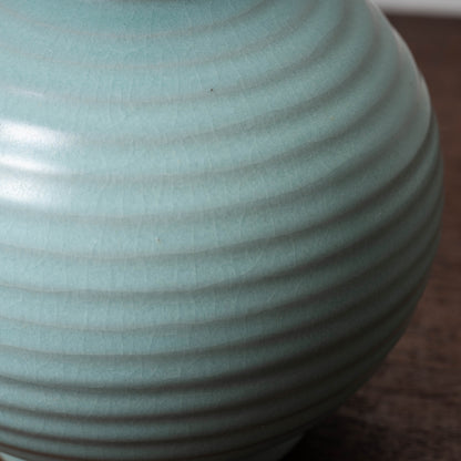 Northern Song Dynasty Ru ware Celadon Sphere-shaped Bottle with Stripe Relief Design